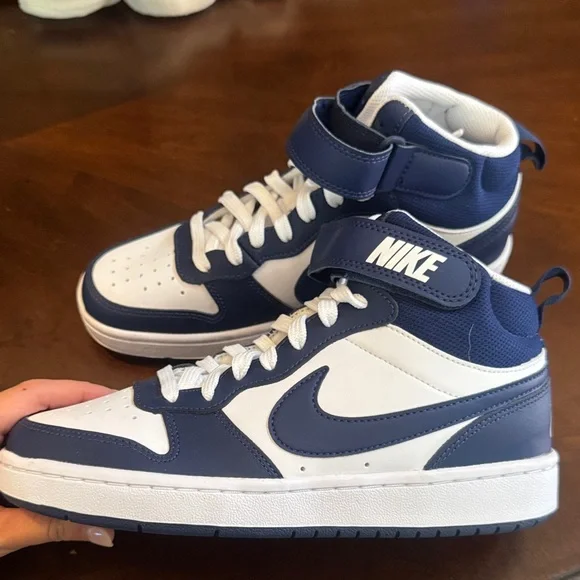 Nike Kids Navy and White High-Top Sneakers - Picture 1 of 4